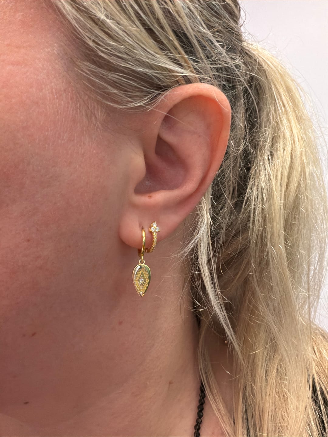 Customer photo review of Lotus Sapphire Hoop Earrings