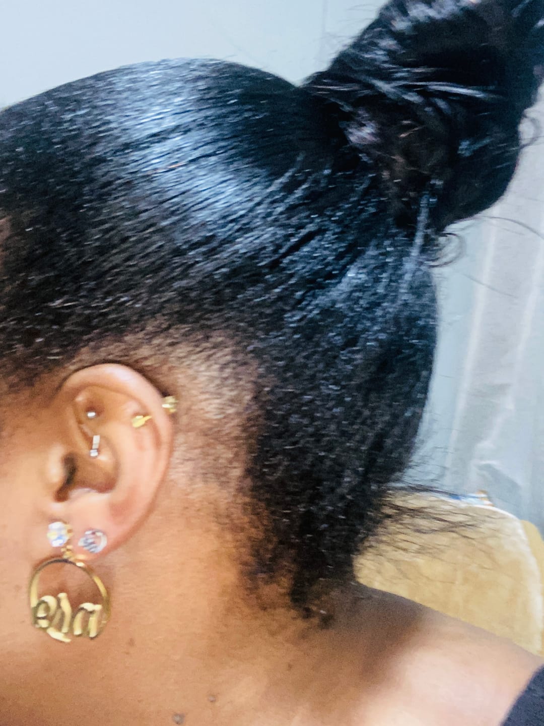 Customer photo review of Gold Era Halo Mini Drop Hoops ✨