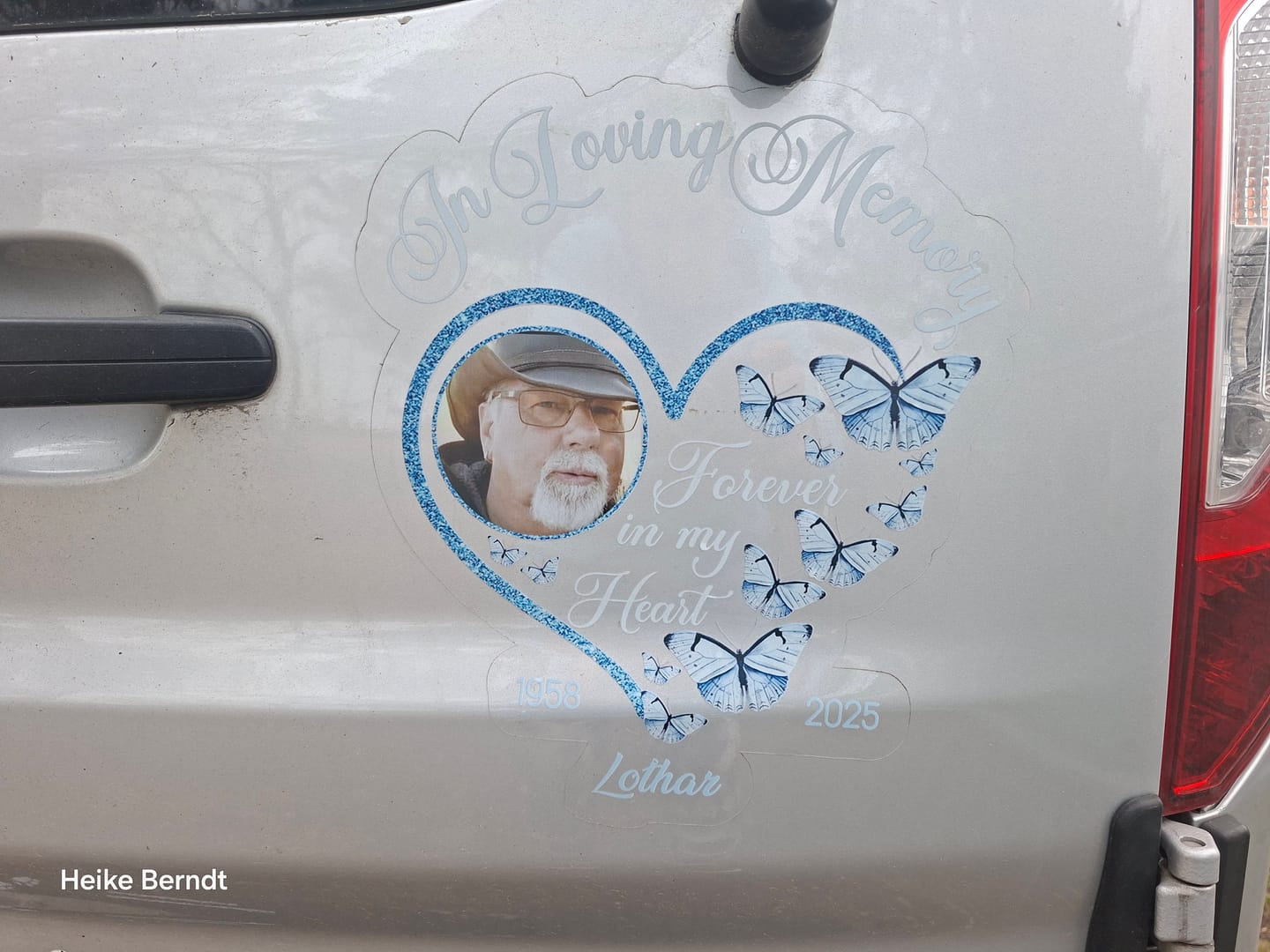 Customer photo review of In Loving Memory Sparkling Heart Memorial Butterflies Personalized Decal