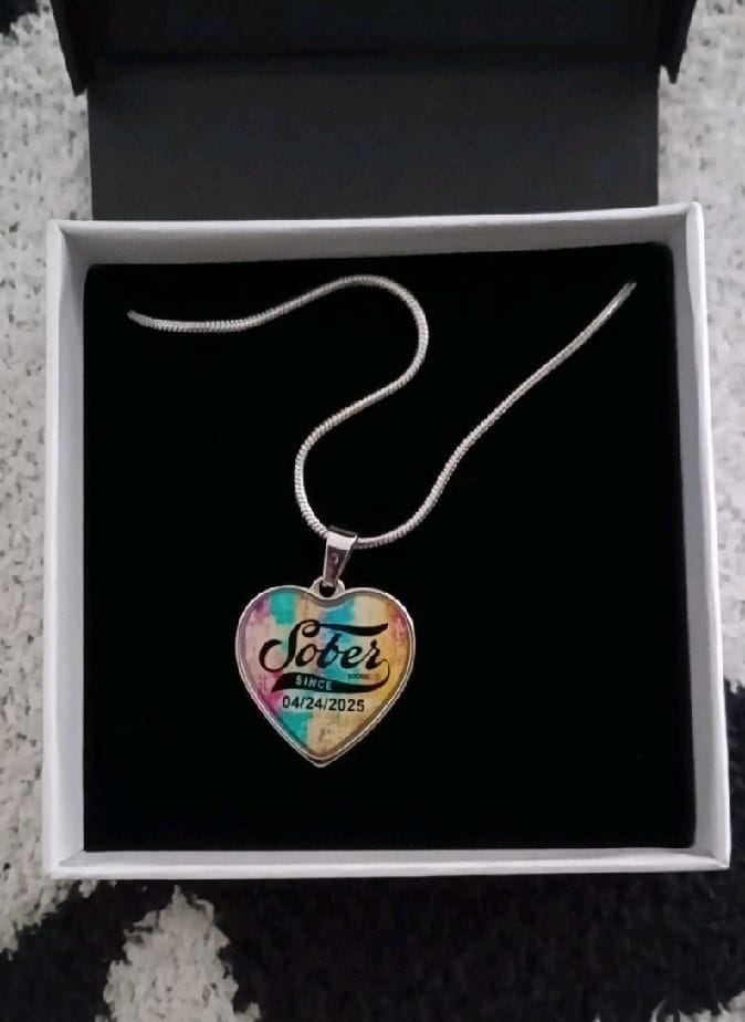 Customer photo review of Sobriety Gift | Sober Since Heart Necklace with Personalized Date