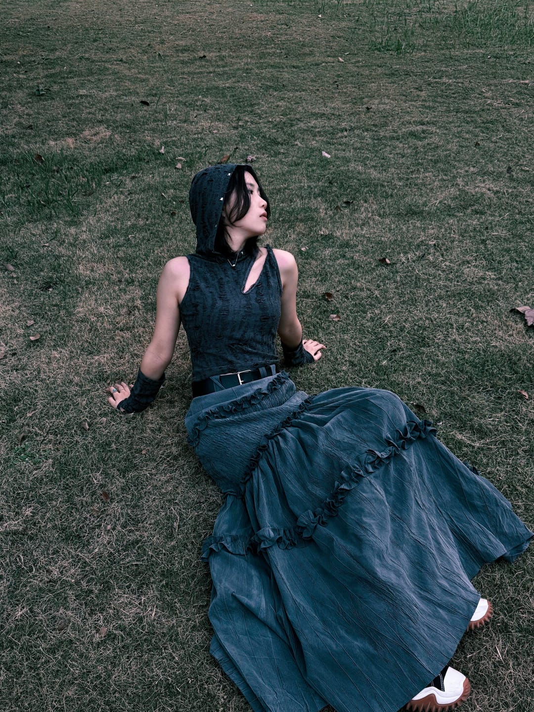 Customer photo review of DOINDULGE Asymmetric Smocked Maxi Skirt