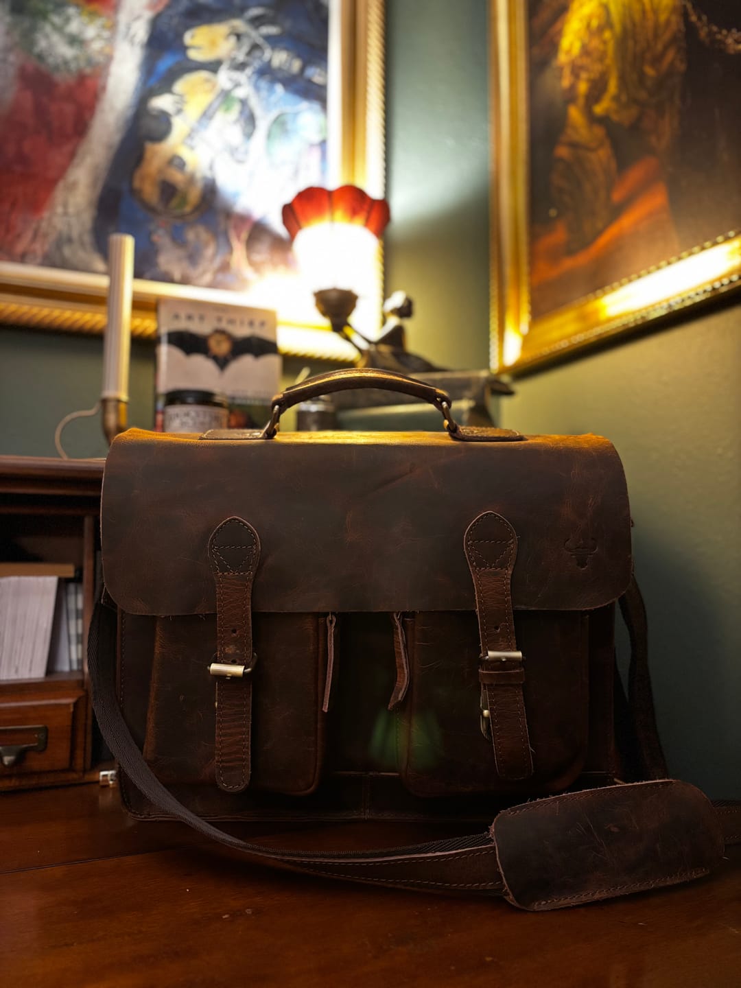 Customer photo review of Distressed Buffalo Leather Briefcase