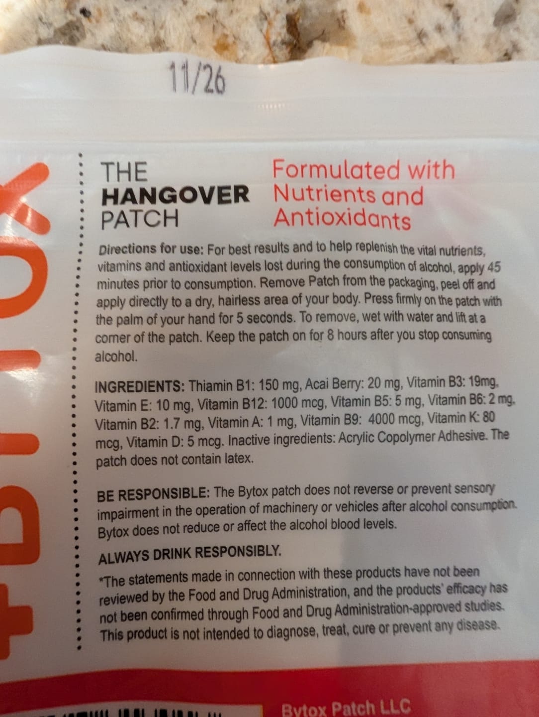 Customer photo review of BYTOX Hangover Patch