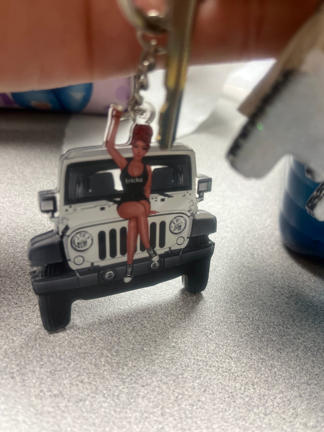 Customer photo review of Personalized A Girl With Off-Road Car And Dog Keychain Gift For Journey Girls