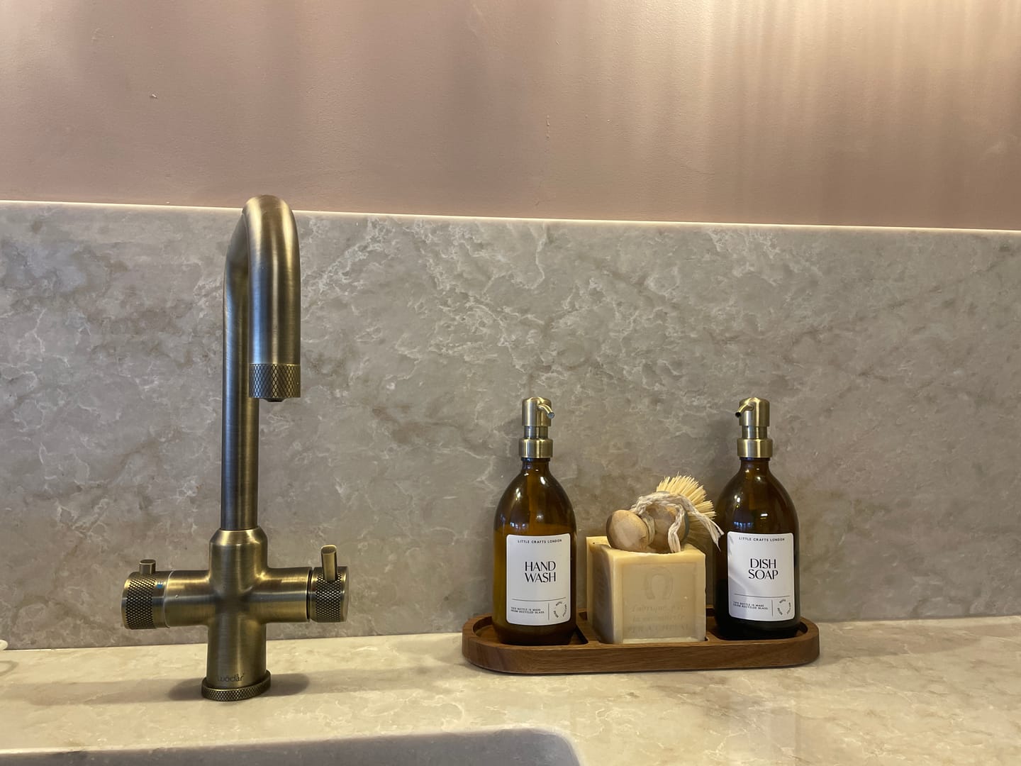Customer photo review of Set of 2 Amber Glass Bottles 500 ML Long tray & Dish Brush