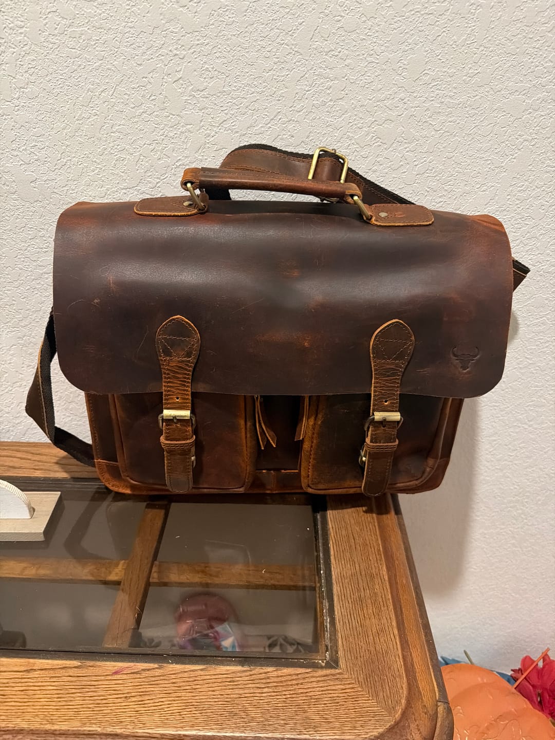 Customer photo review of Distressed Buffalo Leather Briefcase