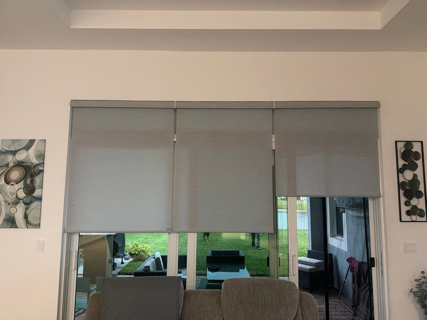 Customer photo review of SmartWings Motorized Light Filtering Roller Shades 70% Blackout Essential