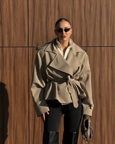 Customer photo review of Molly Belted Cropped Trench Coat