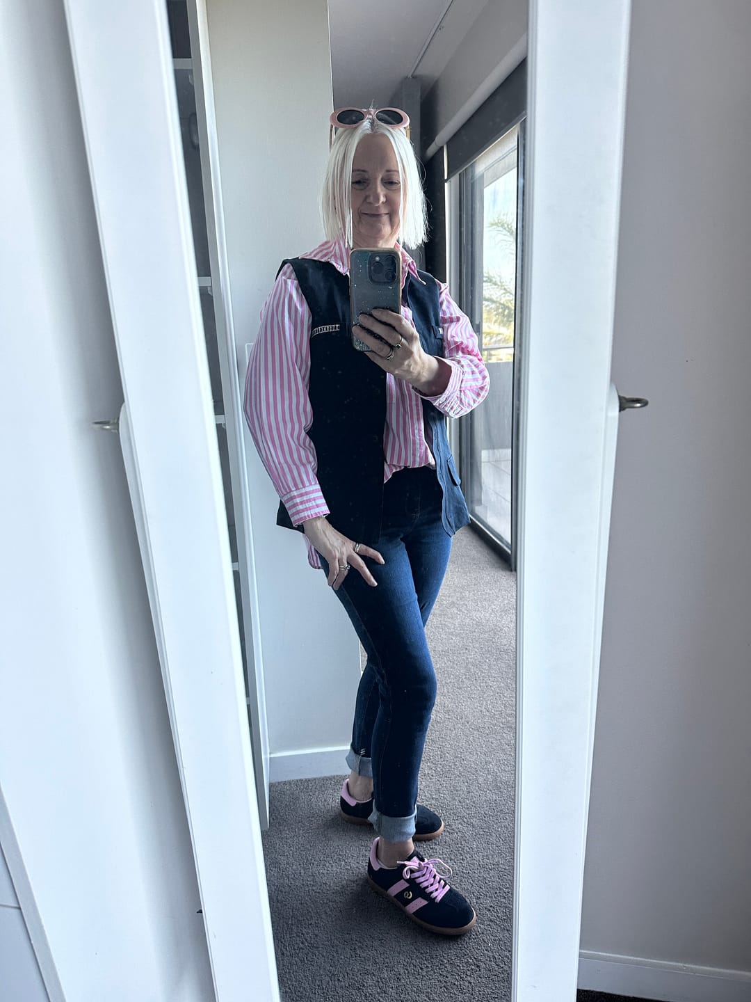 Customer photo review of Parallel Suede Sneakers - Navy/Pink