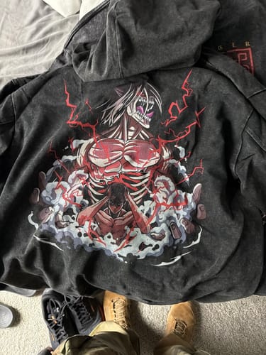 Customer photo review of Attack on Titan Rogue Titan Oversized Vintage Hoodie