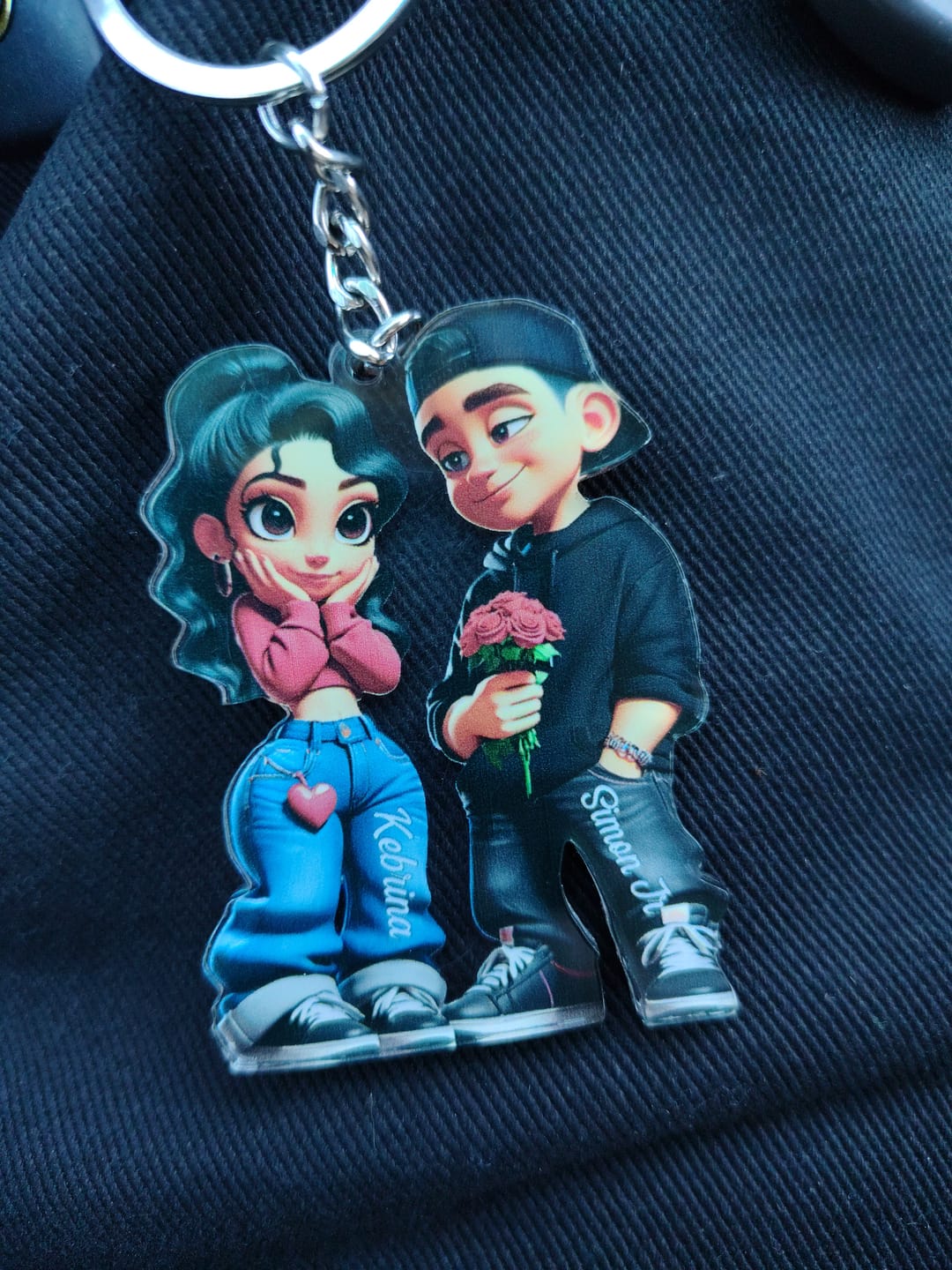 Customer photo review of 3D Effect Y2K Couple Personalized Acrylic Keychain, Perfect Gift For Couple, for him, for her