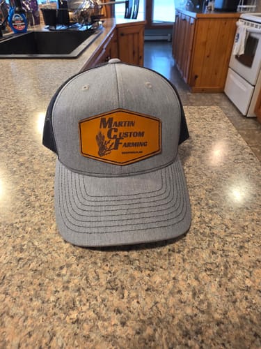 Customer photo review of Richardson 112 Genuine Leather Patch Hats Laser Engraved
