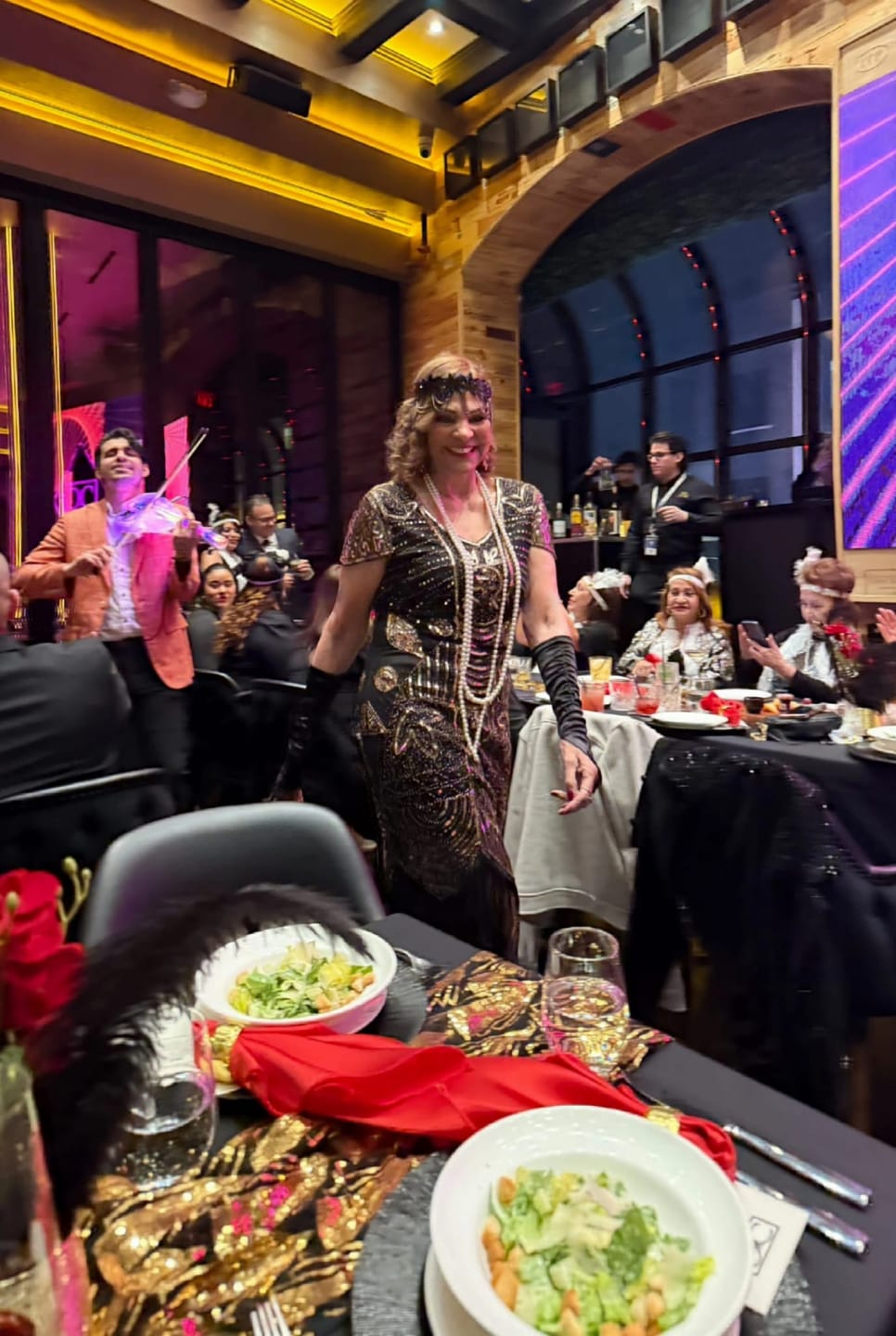 Customer photo review of 1920s Black & Gold Sequin Eva Gatsby Dress