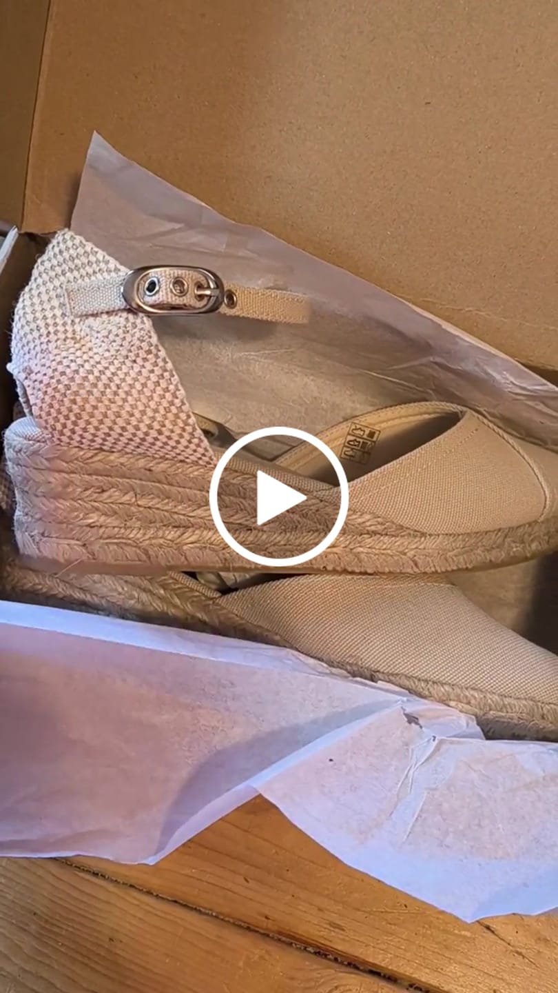Customer video review of Girona Eco Canvas Vegan Espadrille Wedges - Beige Tan
