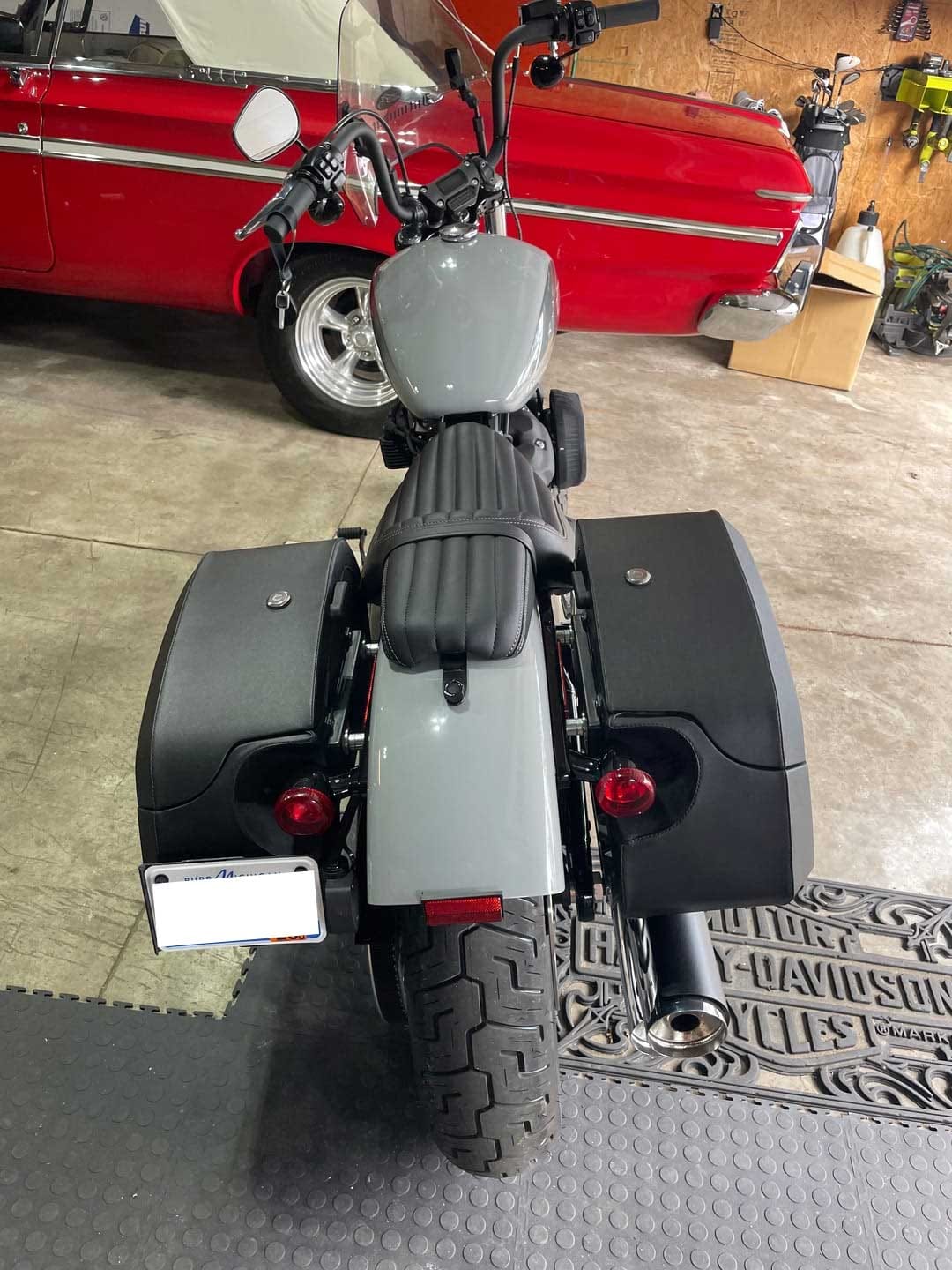 Customer photo review of 32L - Darkin Large Quick Mount Leather Wrapped Hard Saddlebags for Harley Softail Standard FXST