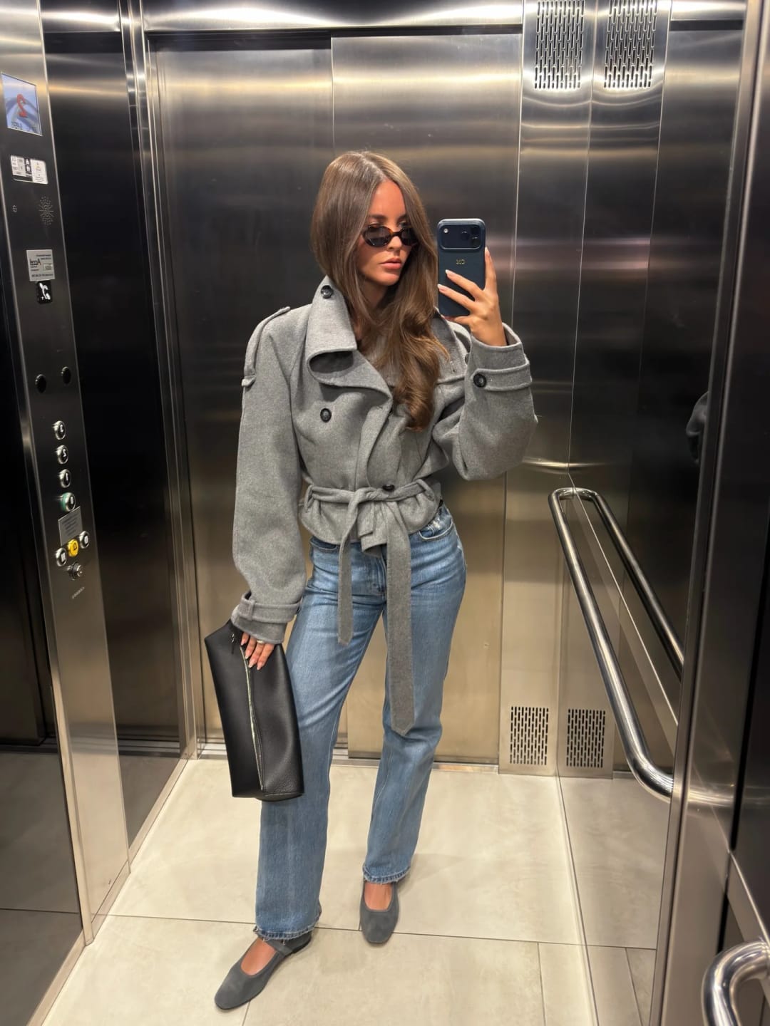 Customer photo review of Debbie Stand Collar Short Trench Coat