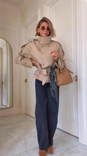 Customer photo review of Phoebe Lace Up Cropped Trench Coat