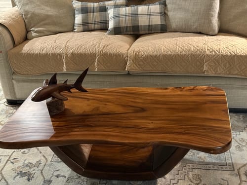 Customer photo review of Farmhouse Wooden Live Edge Coffee Table Livingroom Decor Haunted Look