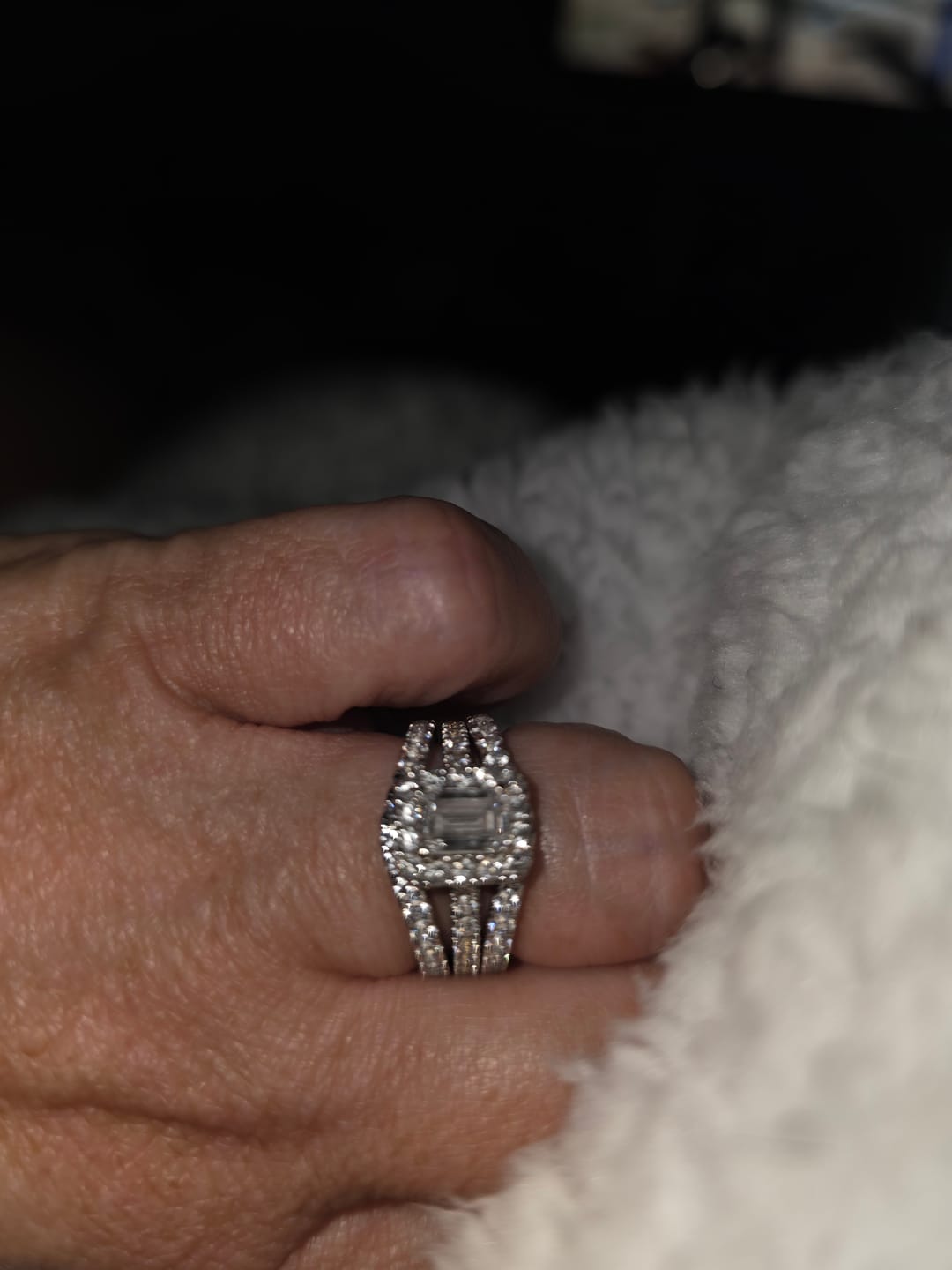 Customer photo review of S925 2.0Ct Princess Cut Insert 2PC Wedding Ring Set In Sterling Silver Engagement Ring with Enhancer Band