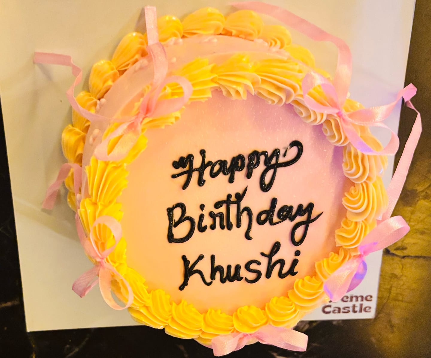 Customer photo review of Peach Ribbon Cake