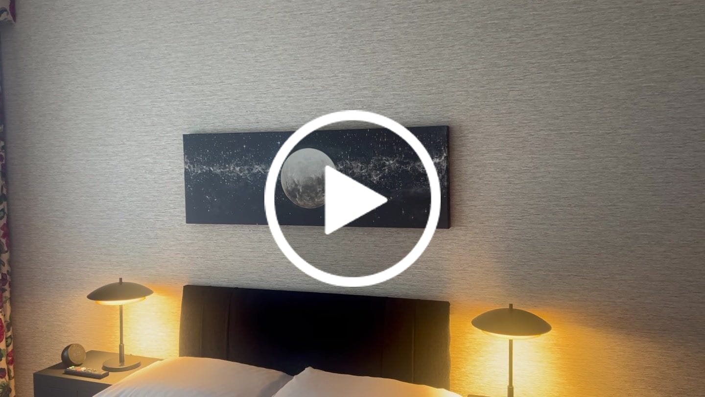 Customer video review of Black and White Moon In Starry Sky Horizontal Above Bed Wall Art