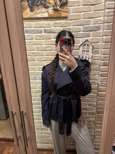Customer photo review of Sandy Lace Up Short Trench Coat