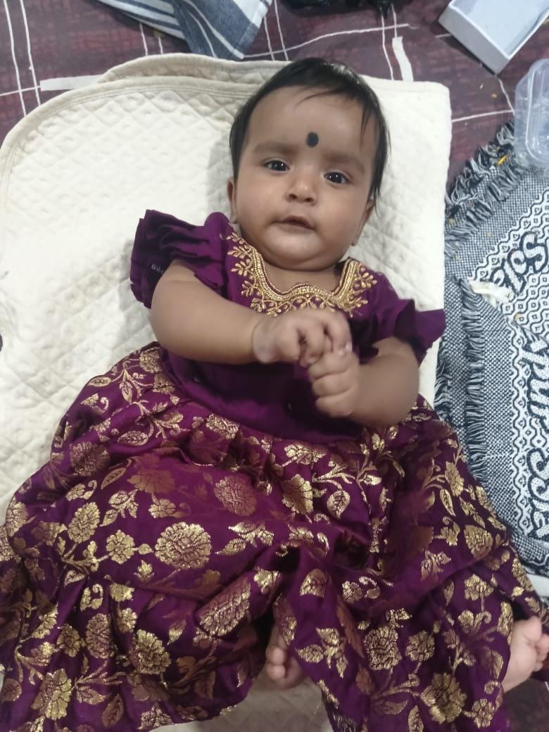 Customer photo review of Wine Banarasi Silk Ethnic Wear Dress for Girls / Baby Girl
