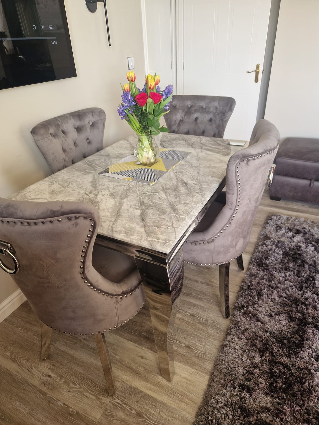 Customer photo review of Vienna Marble Dining Table With Chelsea Ring Knocker Chairs