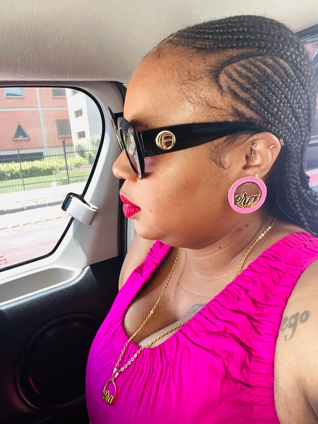 Customer photo review of Silver Precious Logo Earrings