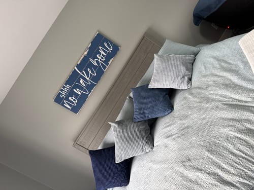 Customer photo review of shhh... No Wake Zone Rustic Sign