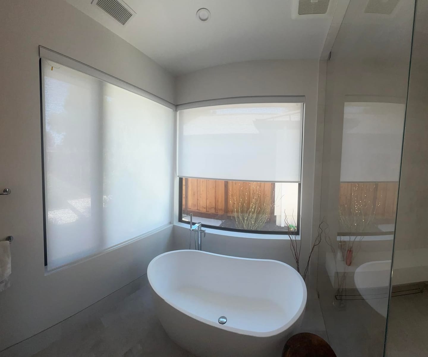 Customer photo review of Bringnox Motorized Light Filtering Roller Shades 70% Blackout Essential