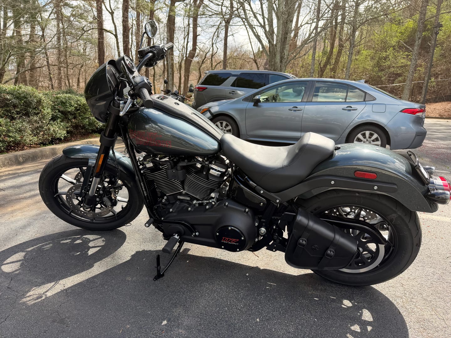 Customer photo review of 3L - Dark Age Plain Leather Motorcycle Swing arm Bag For Harley Softail