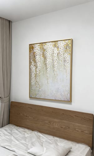Customer photo review of Golden Blossom Cascade – Textured White Floral Oil Painting