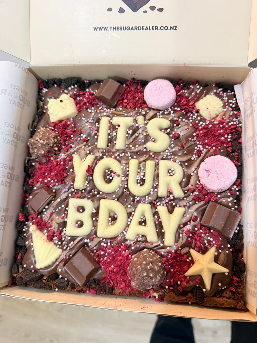 Customer photo review of Custom message birthday brownie