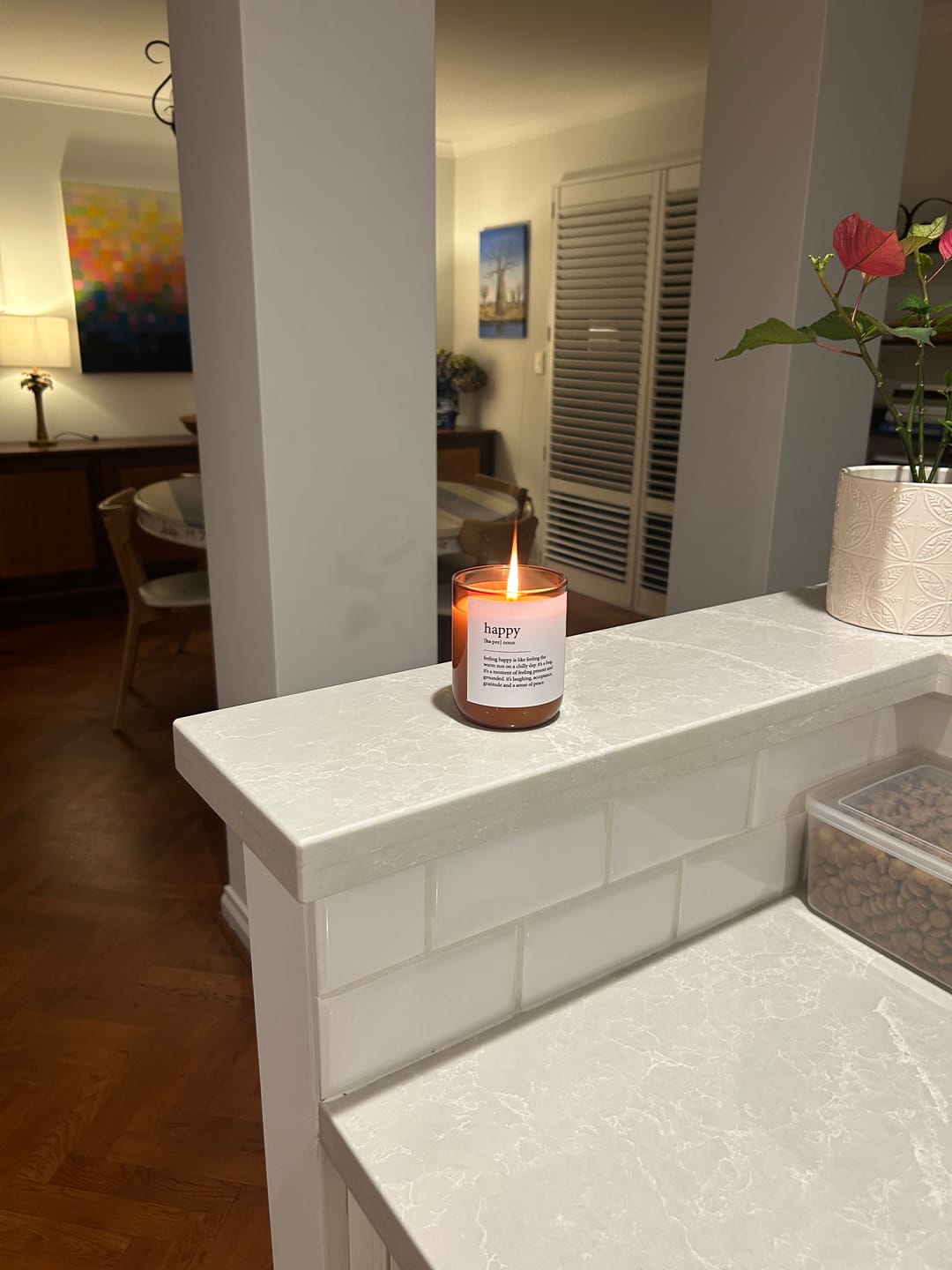 Customer photo review of Dictionary Meaning Candle - happy