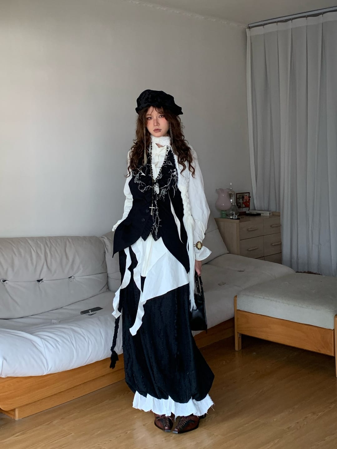 Customer photo review of DOINDULGE Asymmetric Ruched High-Neck Shirt with Sculptural Draped Panels