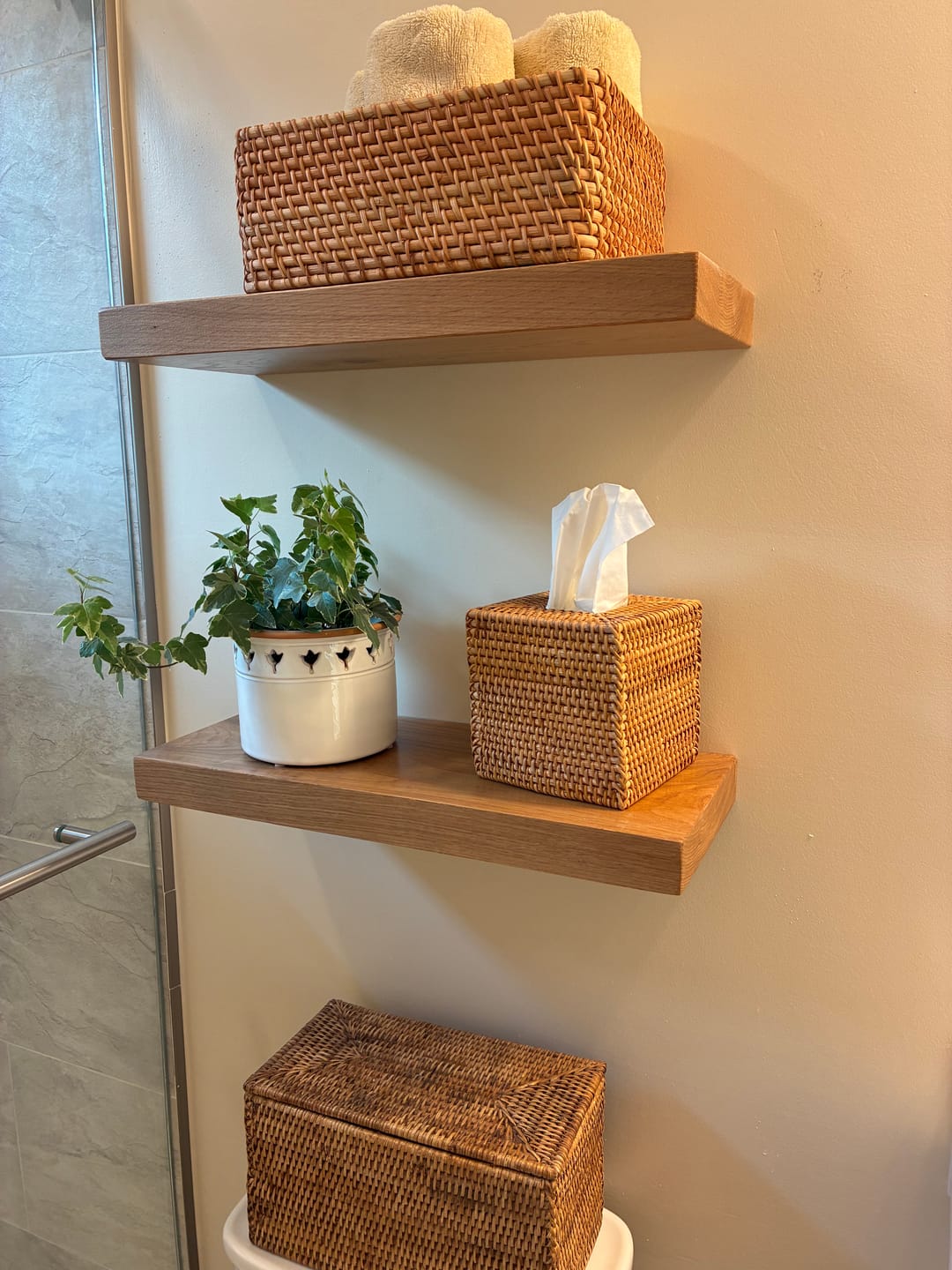 Customer photo review of White Oak Floating Shelves