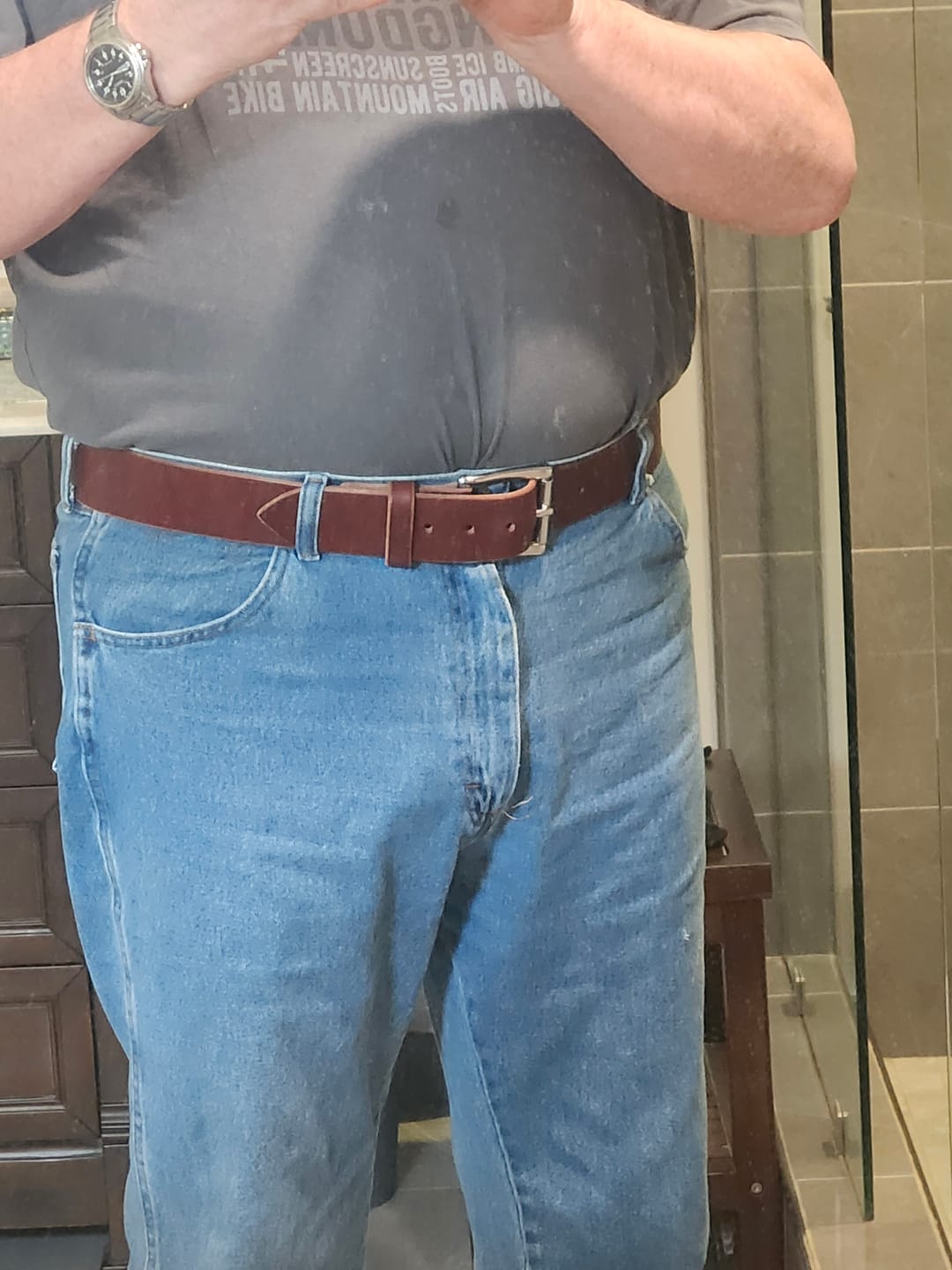 Customer photo review of The Man Belt – 1¾″ Heavy-Duty Leather Work Belt (Rich Brown)