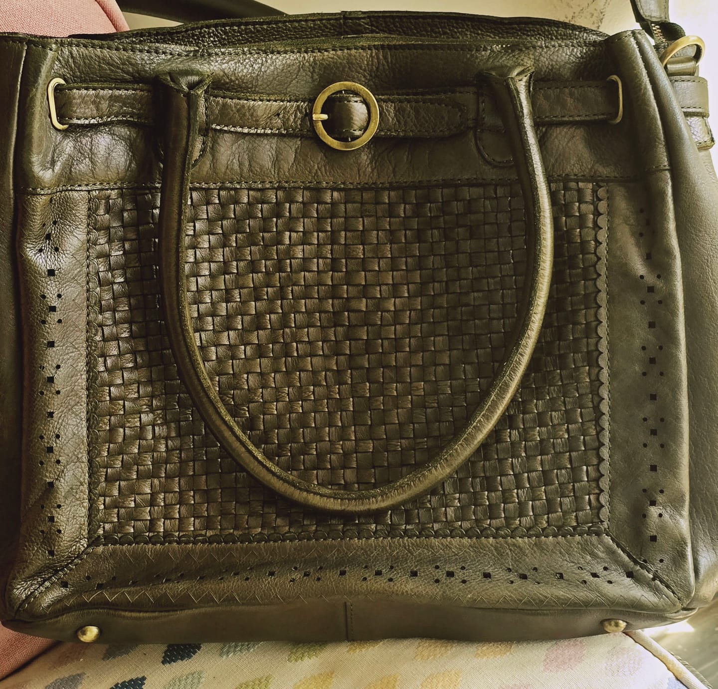 Customer photo review of Vintage Woven Espresso Leather Women's Handbag - Olive Colour