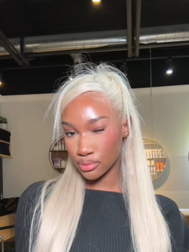 Customer photo review of Luvwin 13x4 Lace 95% White Salt and pepper Straight Platinum Blonde 100% Glueless Human Hair Wig