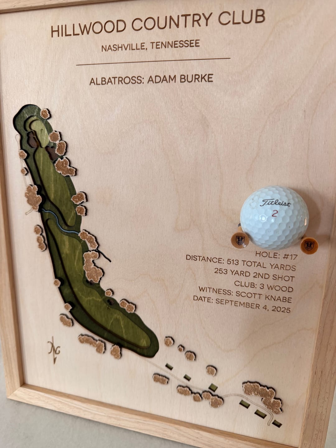 Customer photo review of Personalized Hole-in-One | Single Hole Golf Art
