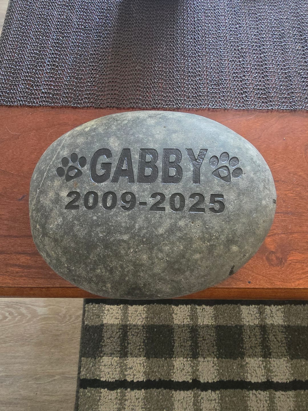 Customer photo review of Pet Grave Marker   Custom Engraved Pet Memorial Stone Paw Prints