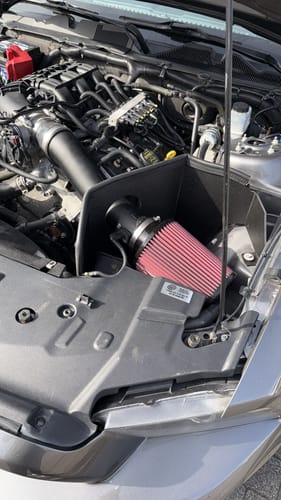 Customer photo review of JLT 11-14 Ford Mustang V6 Black Textured Cold Air Intake Kit w/Red Filter CAI-FMV6-11