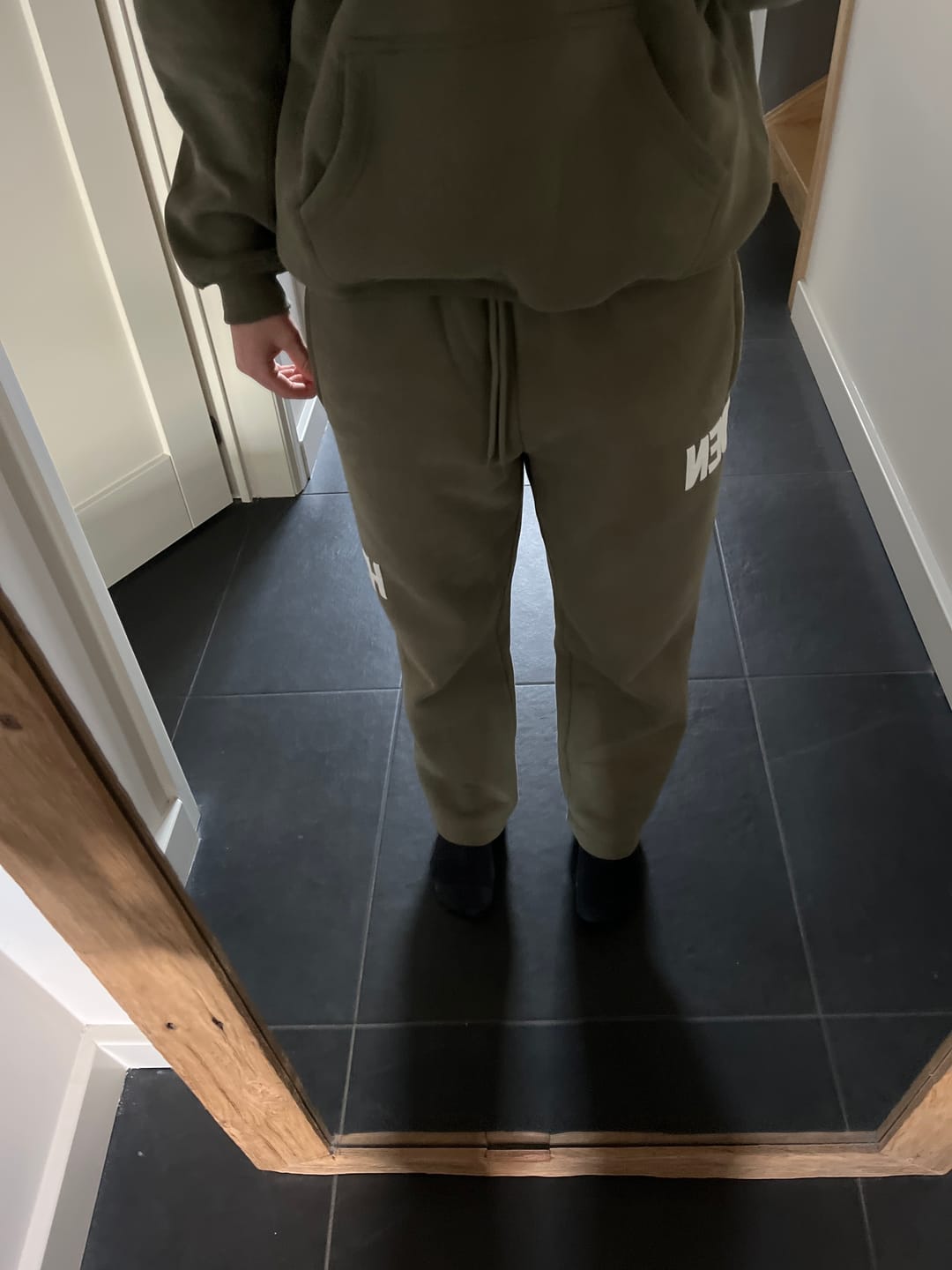 Customer photo review of GATED COMMUNITY STRAIGHT LEG SWEATPANTS SAGE