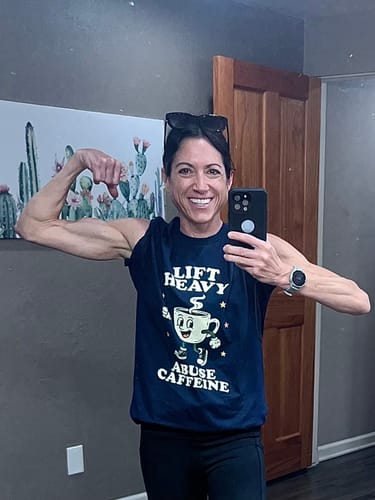 Customer photo review of Lift Heavy, Abuse Caffeine T-Shirt