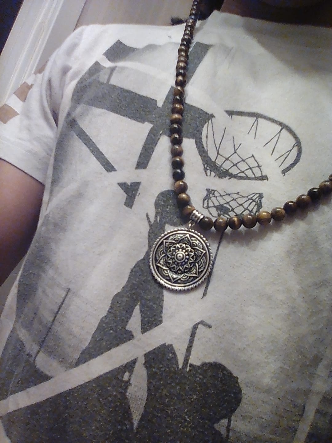 Customer photo review of 108 Natural Tiger Eye & 7 Chakra Gemstone Mala Bead Necklace