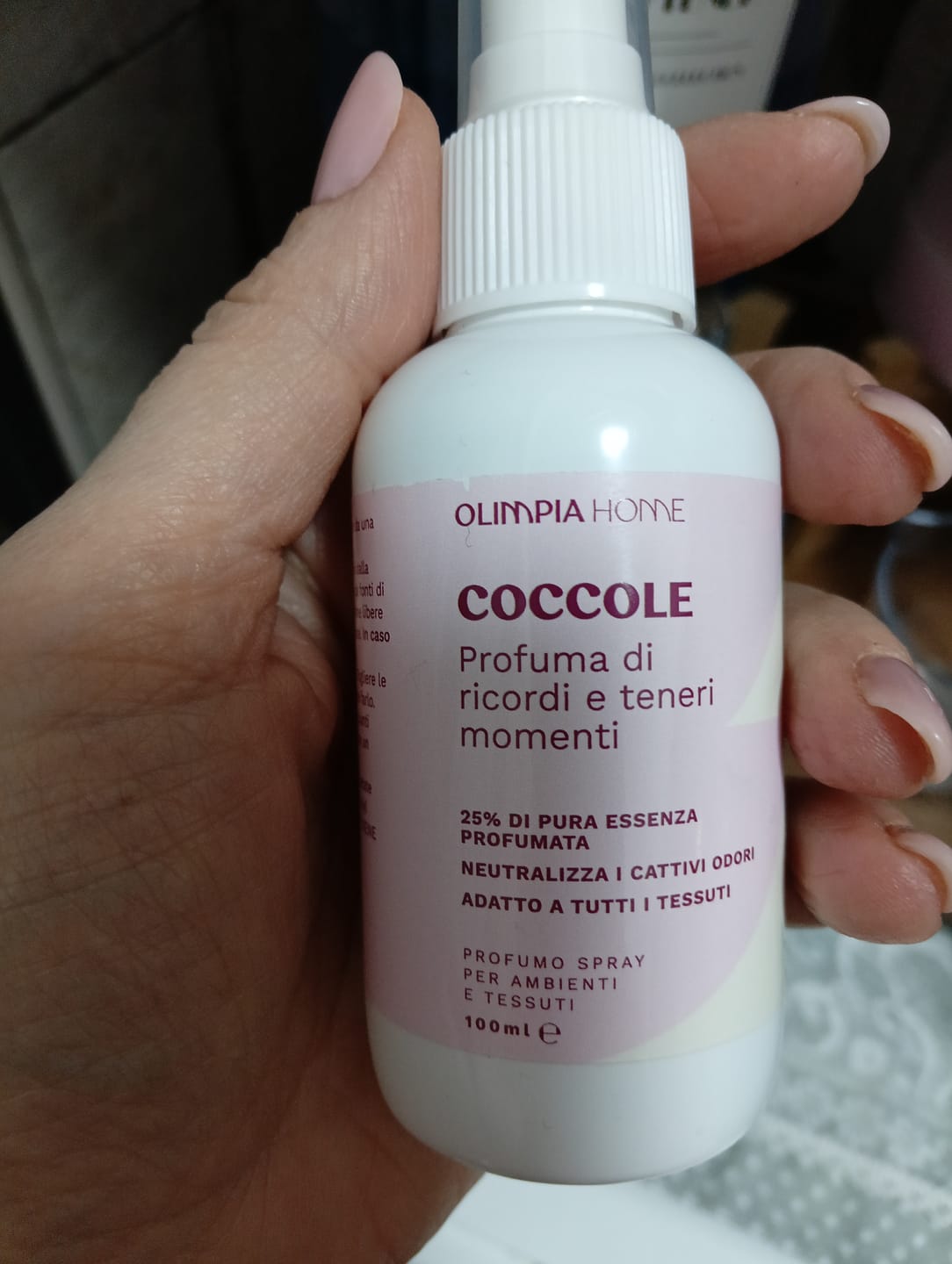 Customer photo review of Profumo spray per tessuti Coccole ml.100