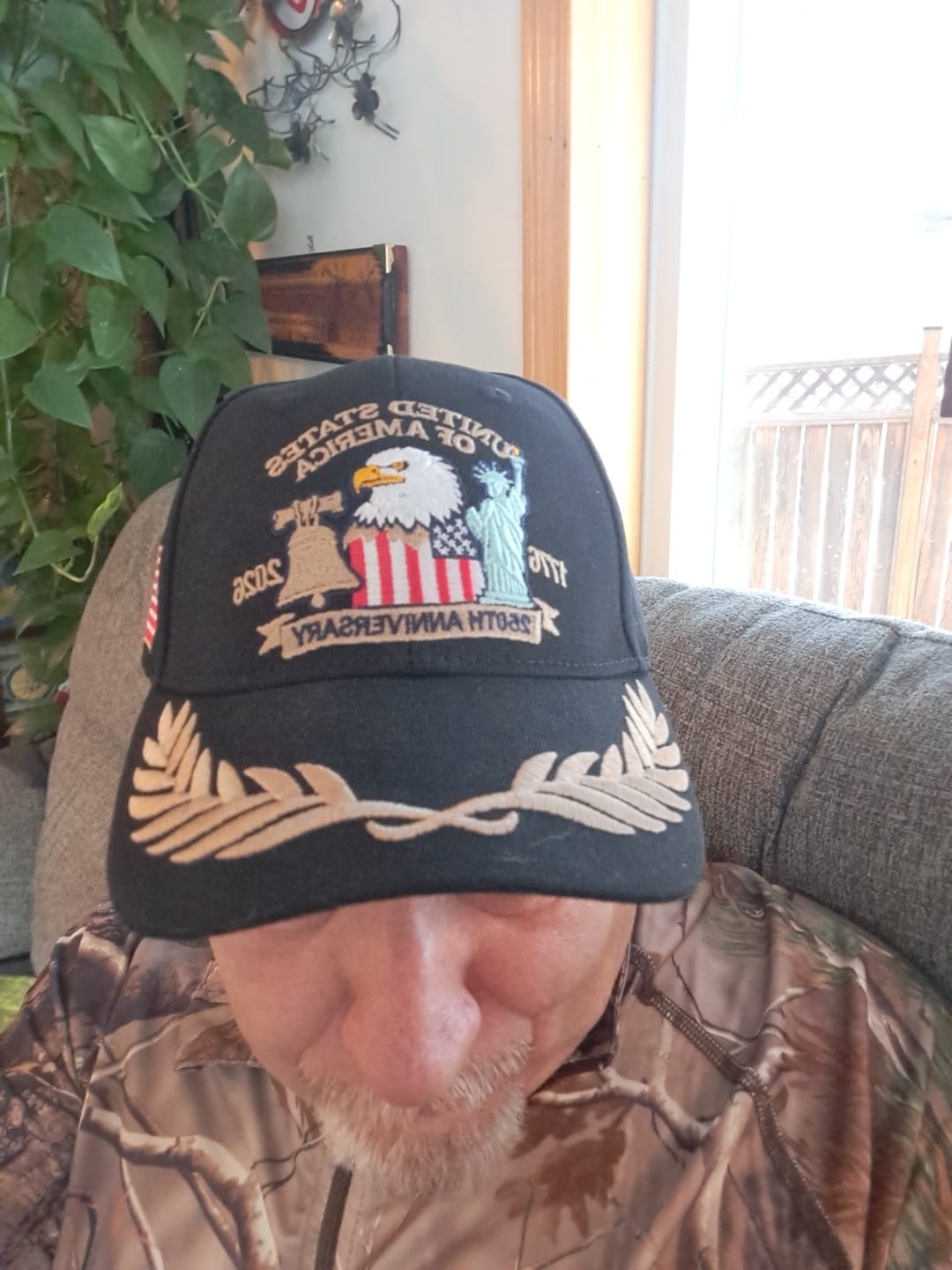 Customer photo review of (Exclusive) United States of America 250th Anniversary Embroidered Cap — Black Patriotic Hat (1776–2026)