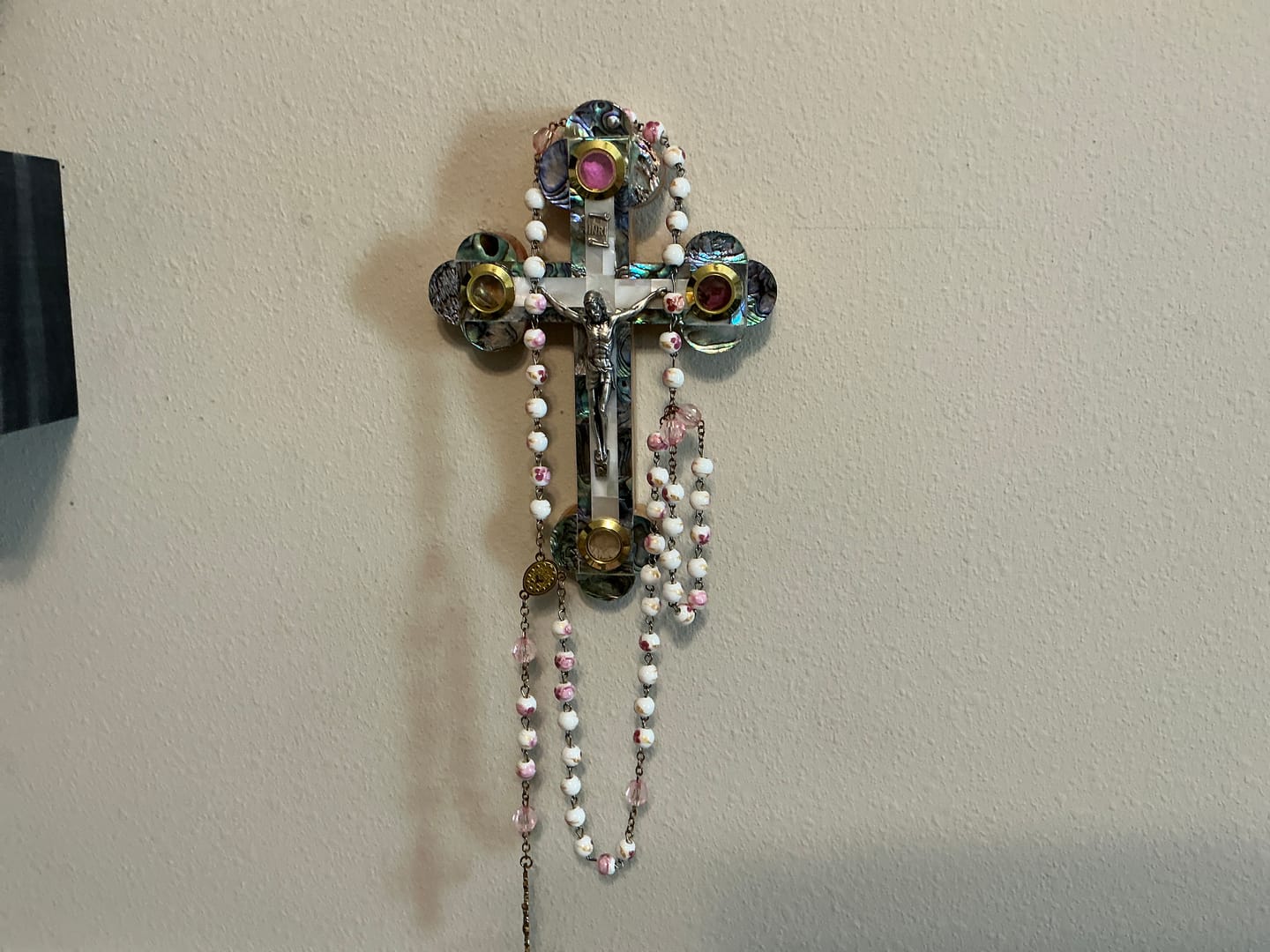 Customer photo review of Olive Wood Crucifix (Fully covered with Mother of Pearl) - Holy Land Crucifixes