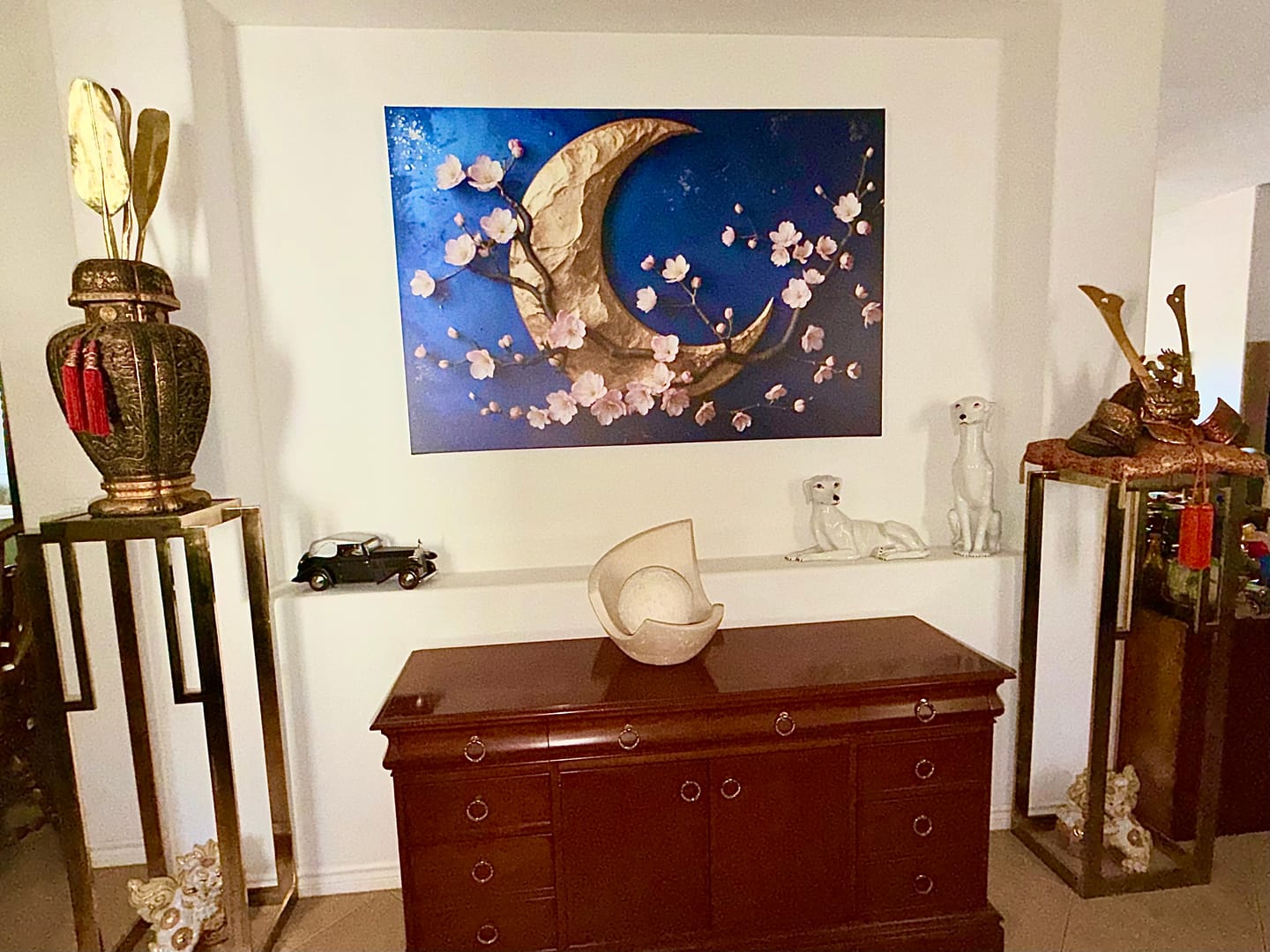 Customer photo review of Golden Crescent Moon & Cherry Blossom Wall Art – Flat Canvas Print on Midnight Blue Beautiful